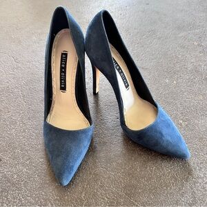 ALICE + OLIVIA Dina Navy Blue‎ Suede Heels Sz 37